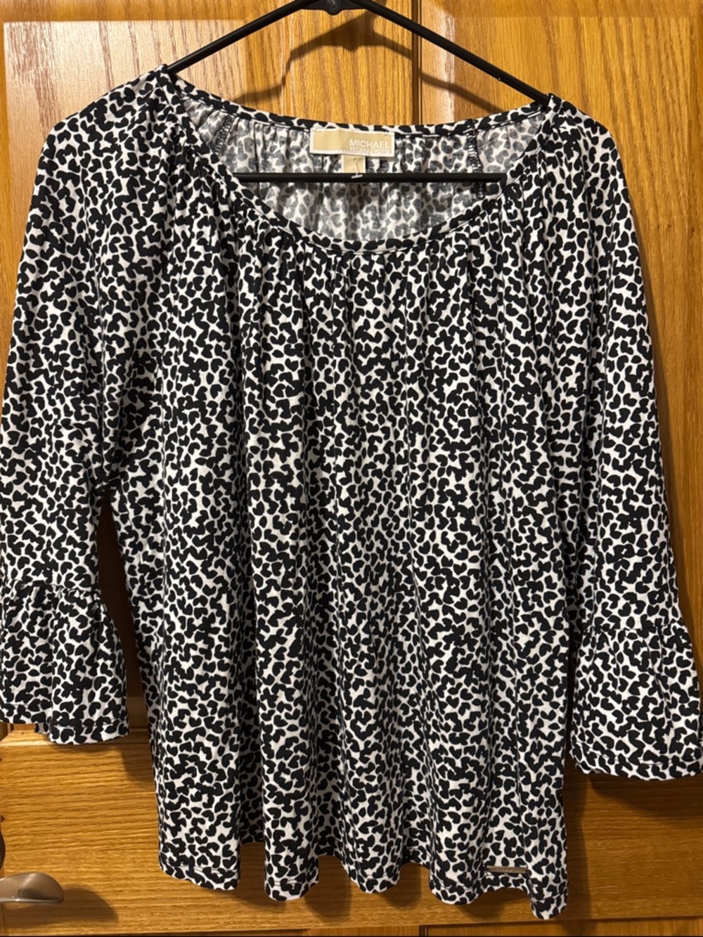 Michael Kors Black & White Animal Print Scoop Neck Blouse